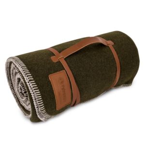 Wolldecke aus Schafschurwolle Moosgrün / Schwarz