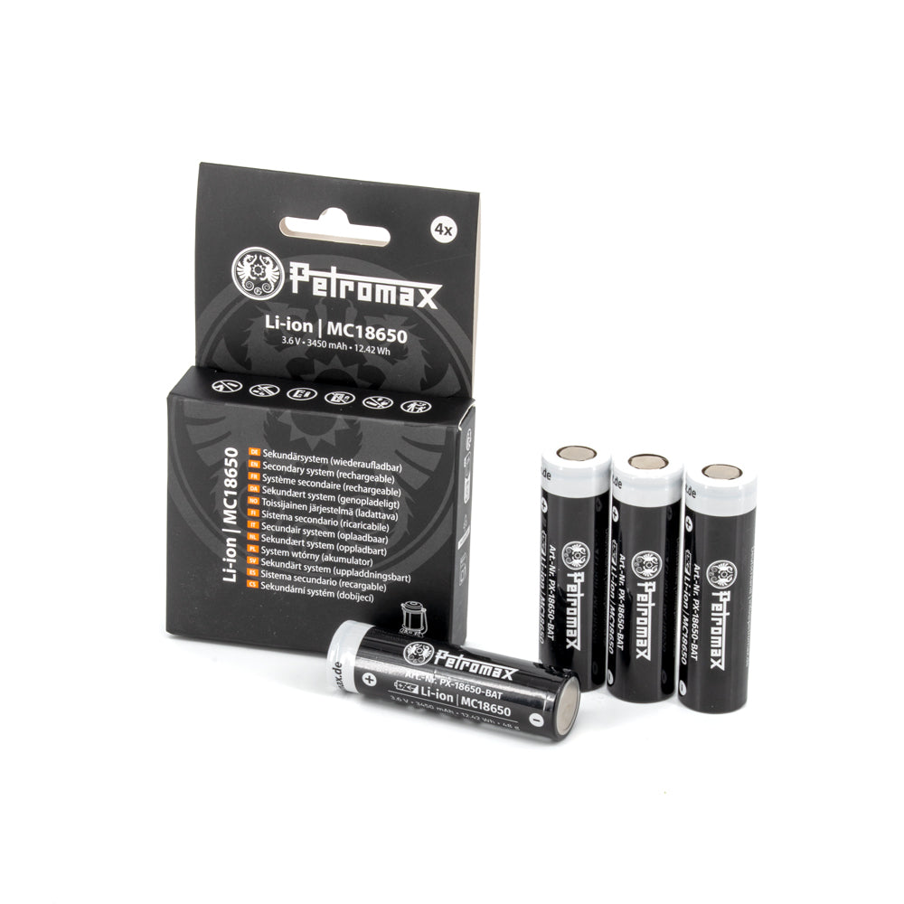 Wiederaufladbare Li-Ion Akkus 18650 – 3,6 V, 3450 mAh - 4er-Pack Black 1 Wiederaufladbare Li-Ion Akkus 18650 – 3